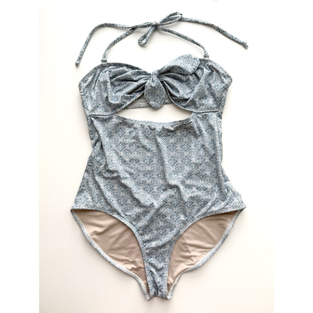 Faherty Cutout One Piece Swimsuit Womens Medium Blue Beach Resort Vacation Bow